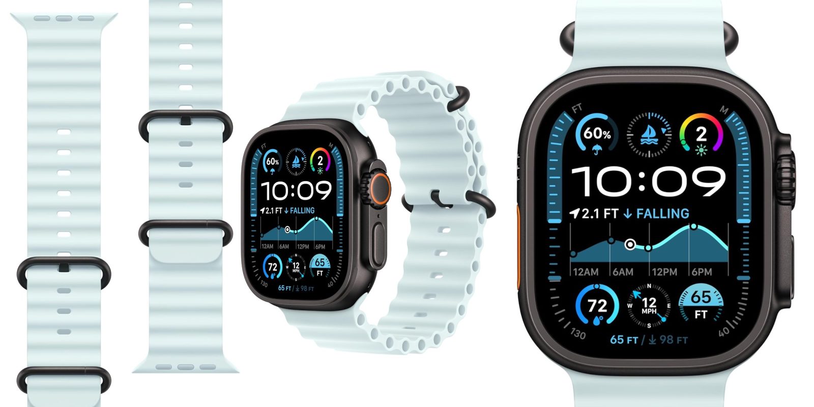 Apple Watch Band - Ocean Band (49mm) - Ice Blue with Black Titanium Finish - Regular
