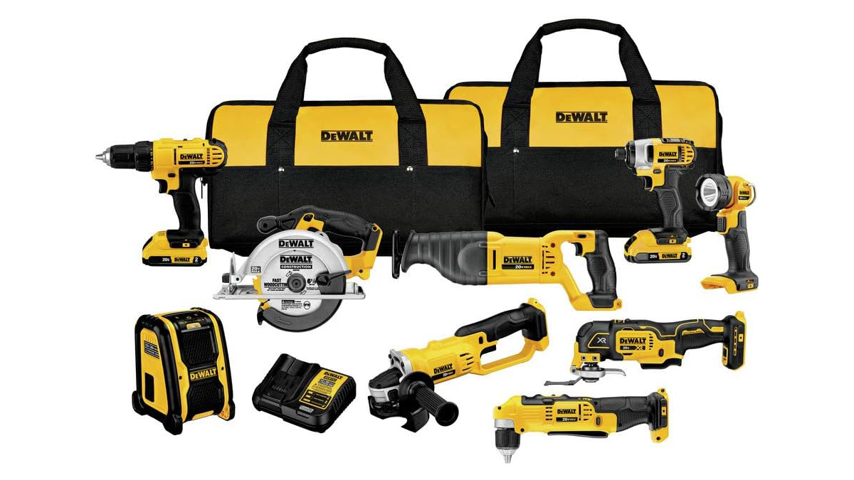 A group of yellow and black power tools