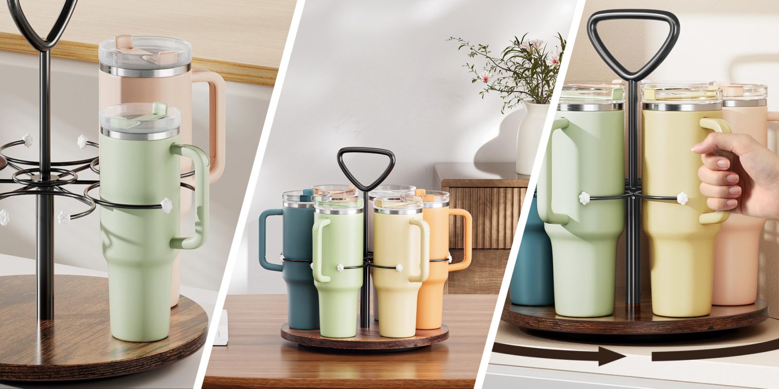 A collage of different colored cups