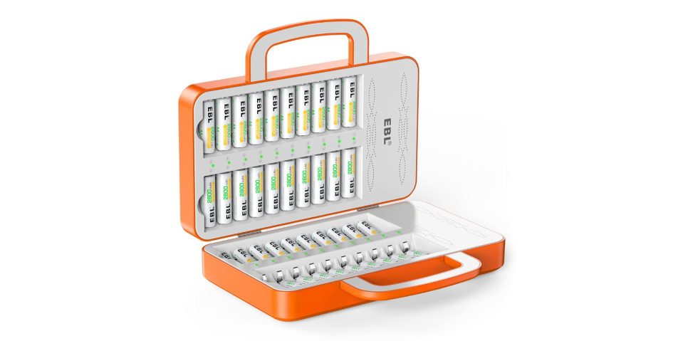 An orange and white battery case