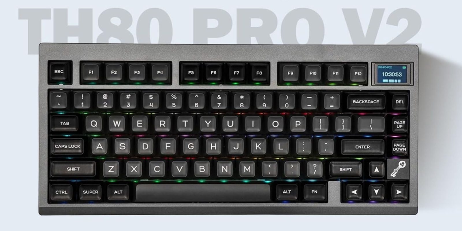 A black keyboard with colorful keys