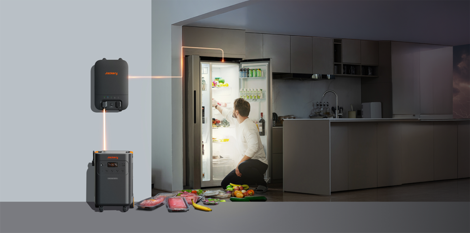 A man looking at a refrigerator