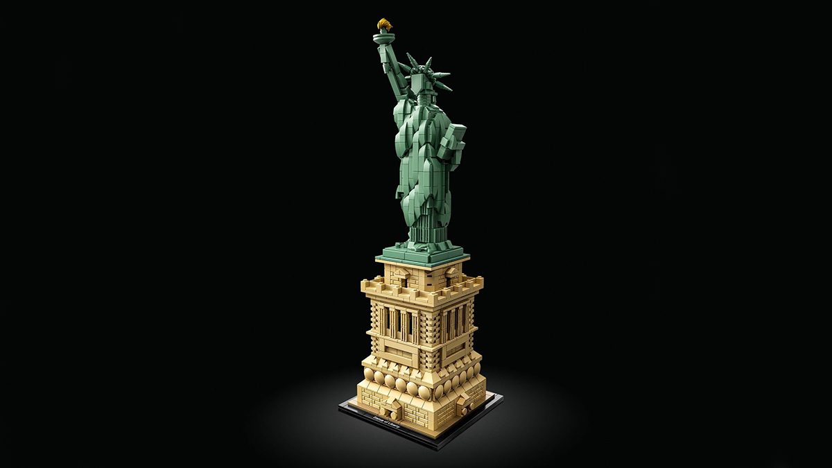 A statue of liberty made of legos