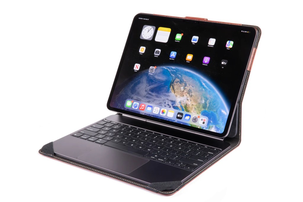 A tablet with a keyboard
