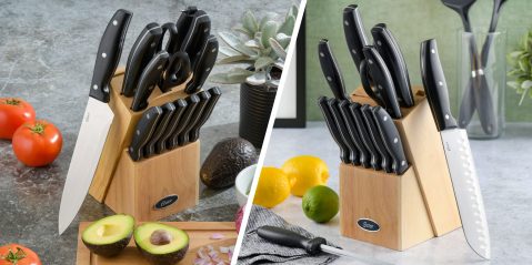 A knife block with a knife in it