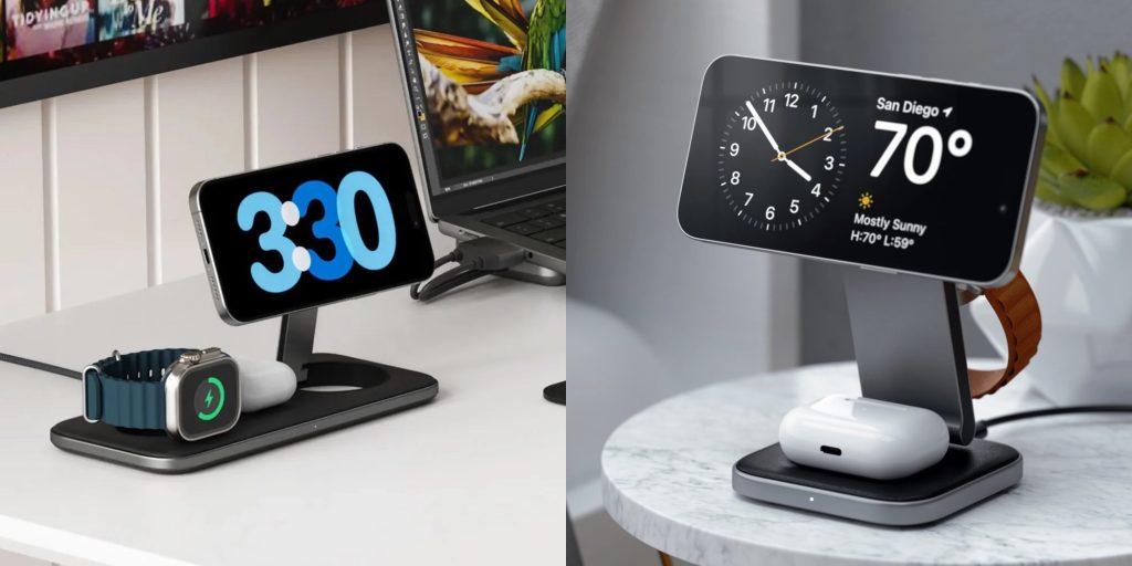 A phone and a tablet on a wireless charger