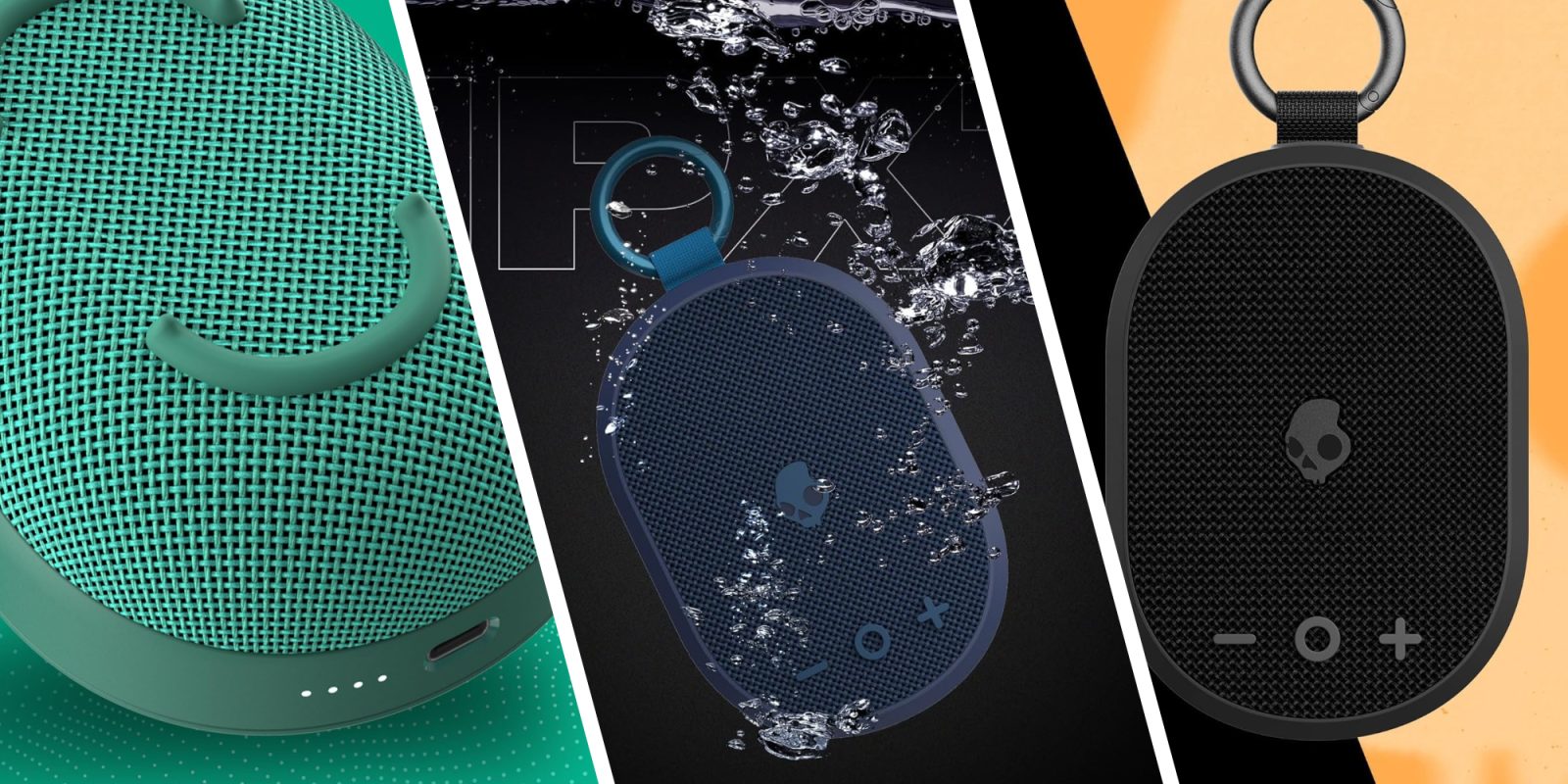 A collage of images of a bluetooth speaker