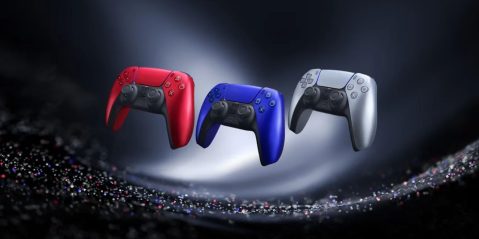 Image showing a render of Sony's DualSense controllers in metallic finishes.