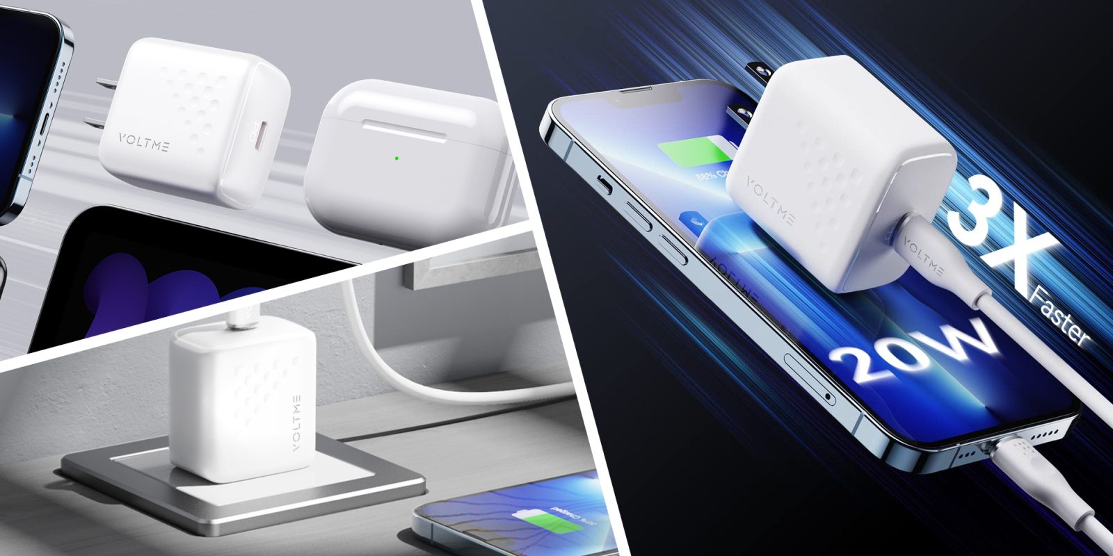 A collage of a cell phone and a white box