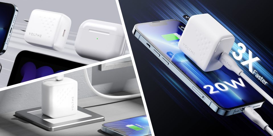 A collage of a cell phone and a white box