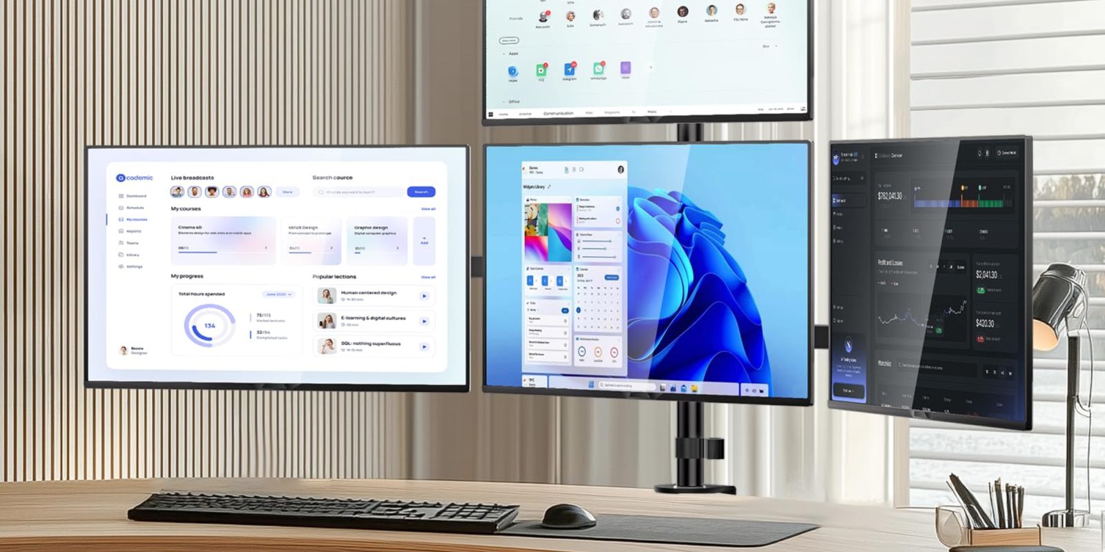 A computer screen with multiple screens