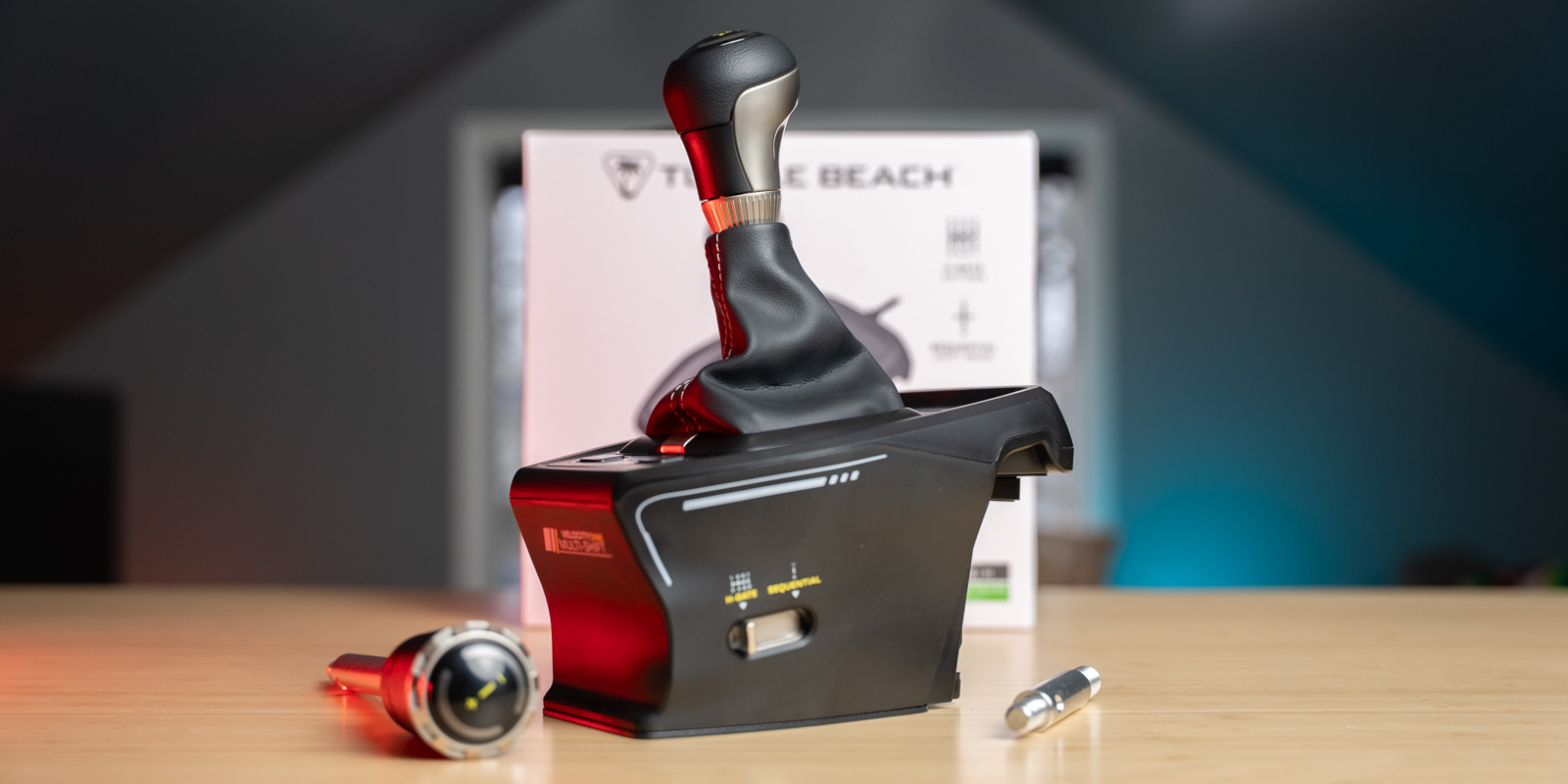 A gear shift on a table