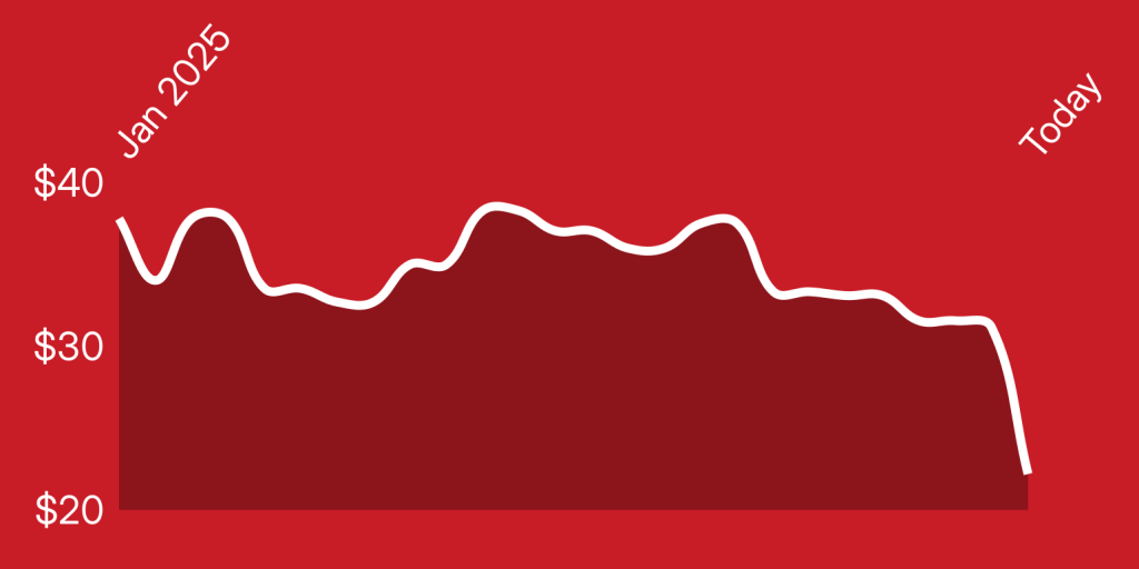 A white line on a red background