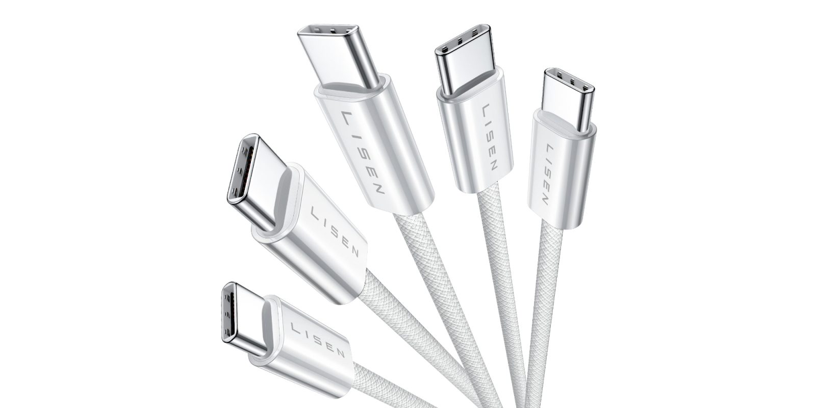 A group of white usb cables