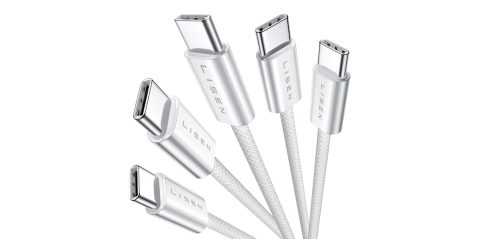 A group of white usb cables