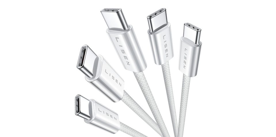 A group of white usb cables