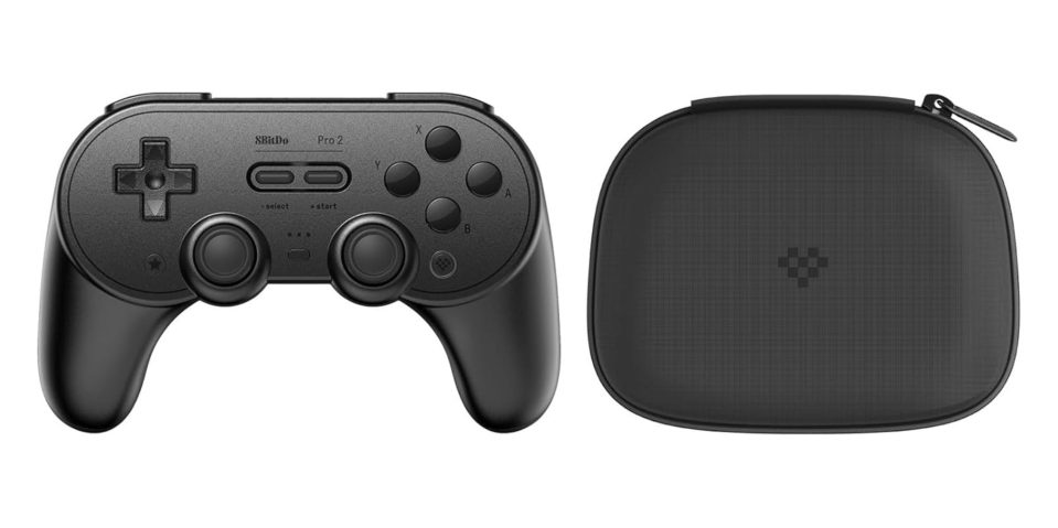 A black video game controller