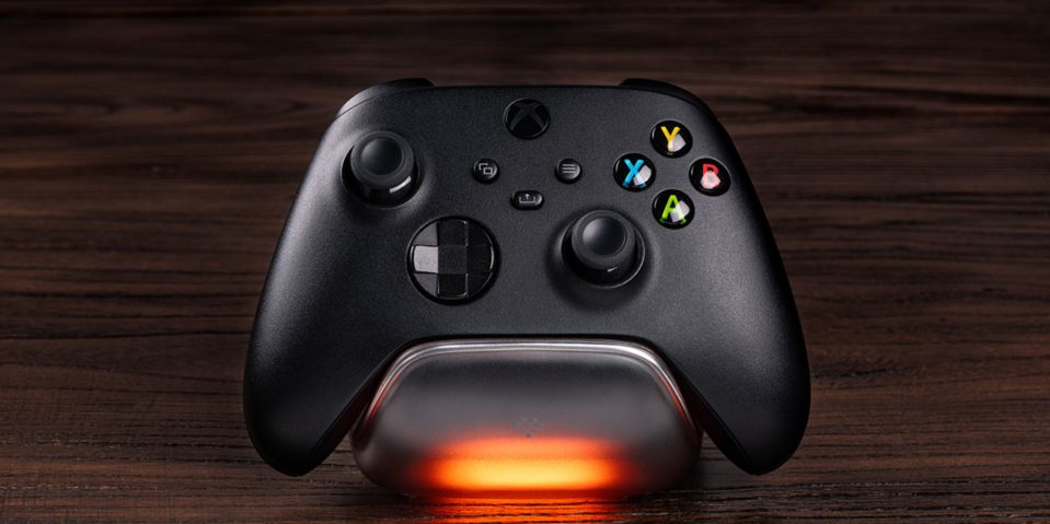 A black video game controller
