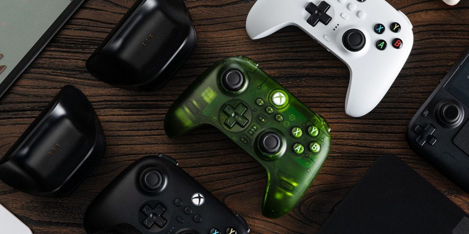 A group of video game controllers