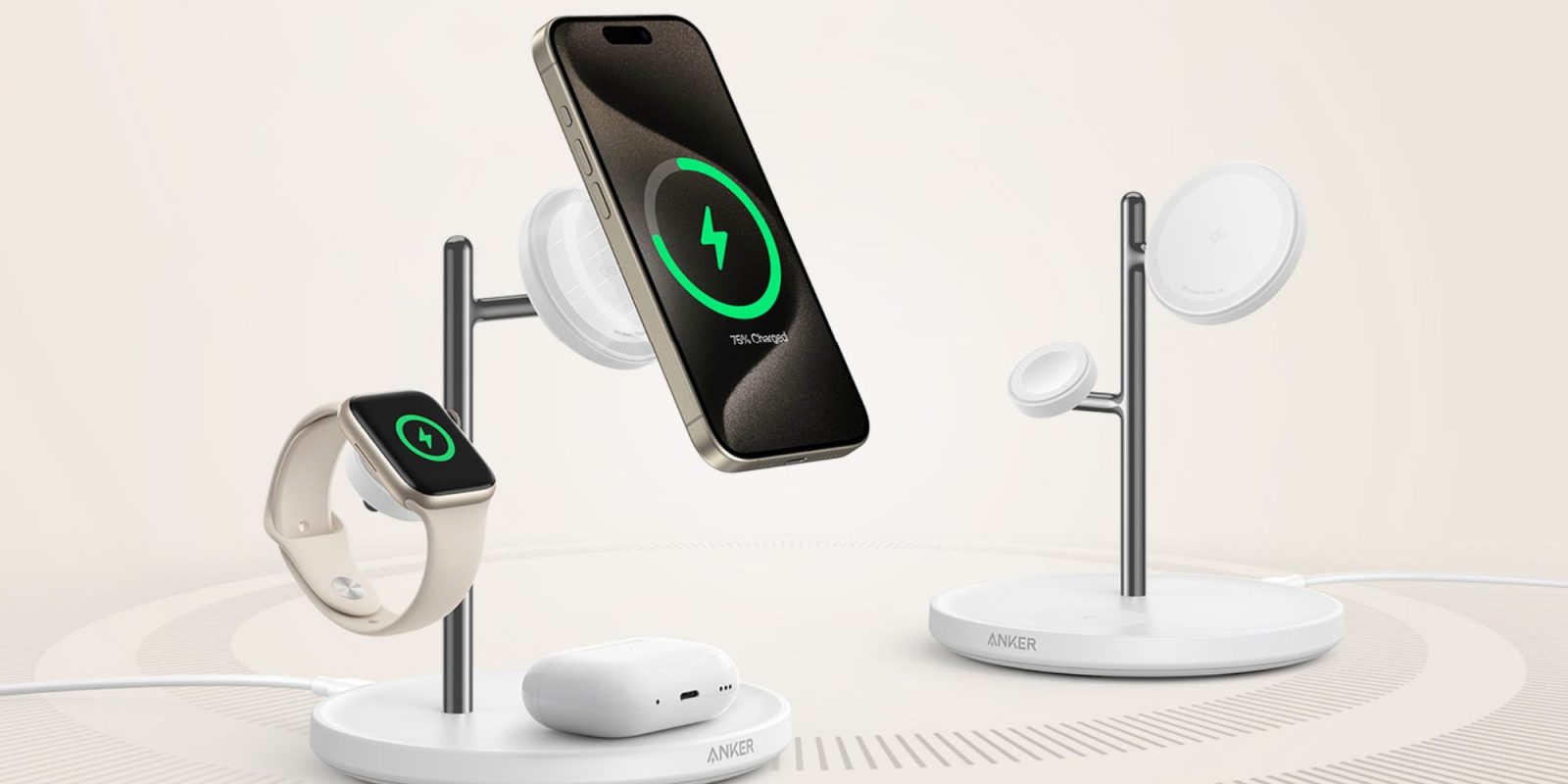 Image showing Anker's 3-in-1 Qi2 15W charging station in white.