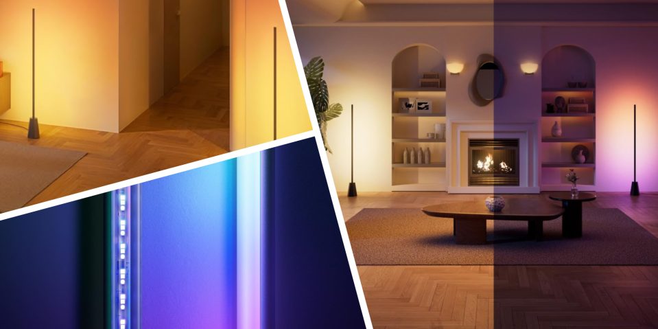 A collage of a room with a fireplace and a lamp