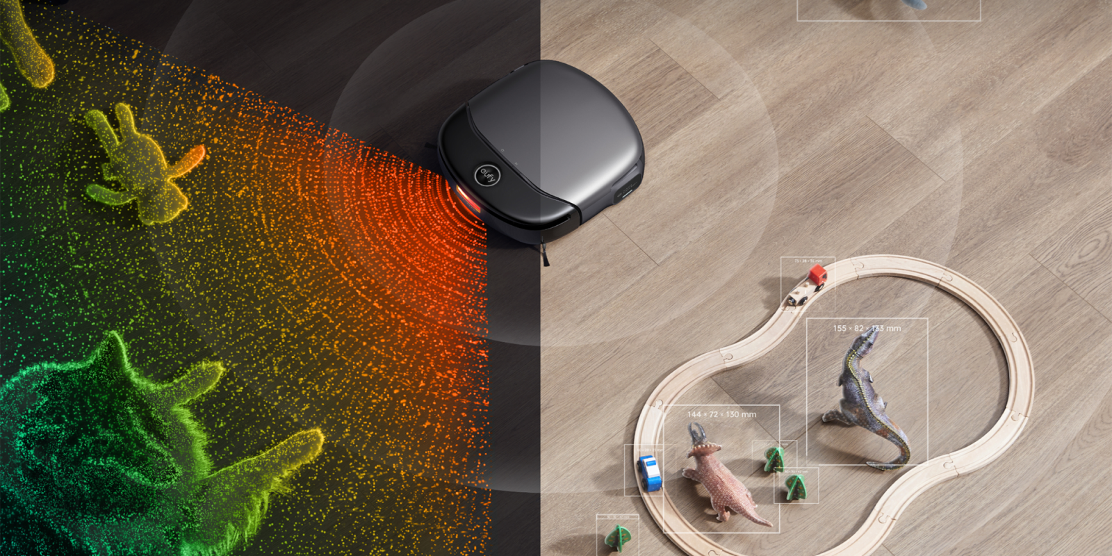 A robot on a wood floor