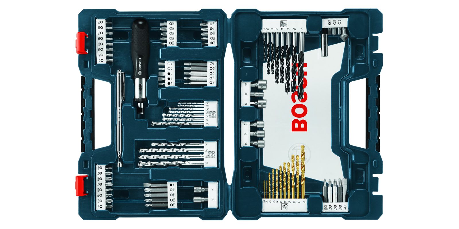 A tool box with different types of bits