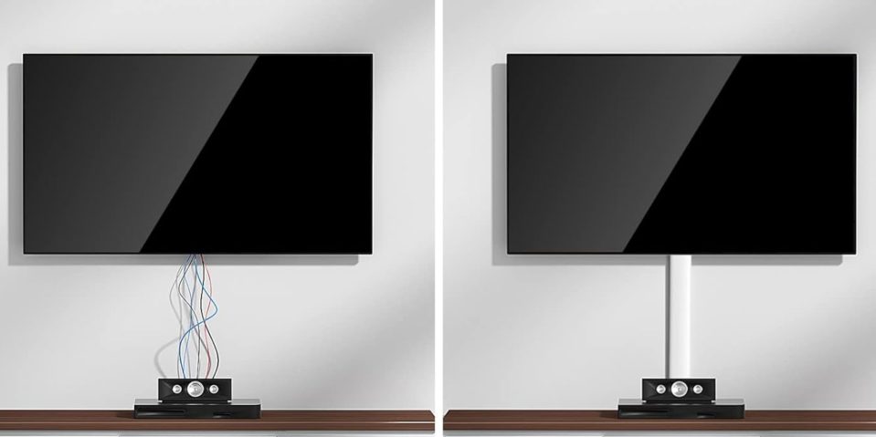 A black square screen on a white wall