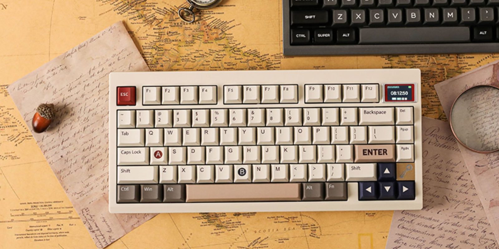 Image showing a render of Epomaker's TH80 Pro V2 keyboard in Retro White colorway.