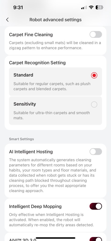 Yeedi S14 Plus robot controls