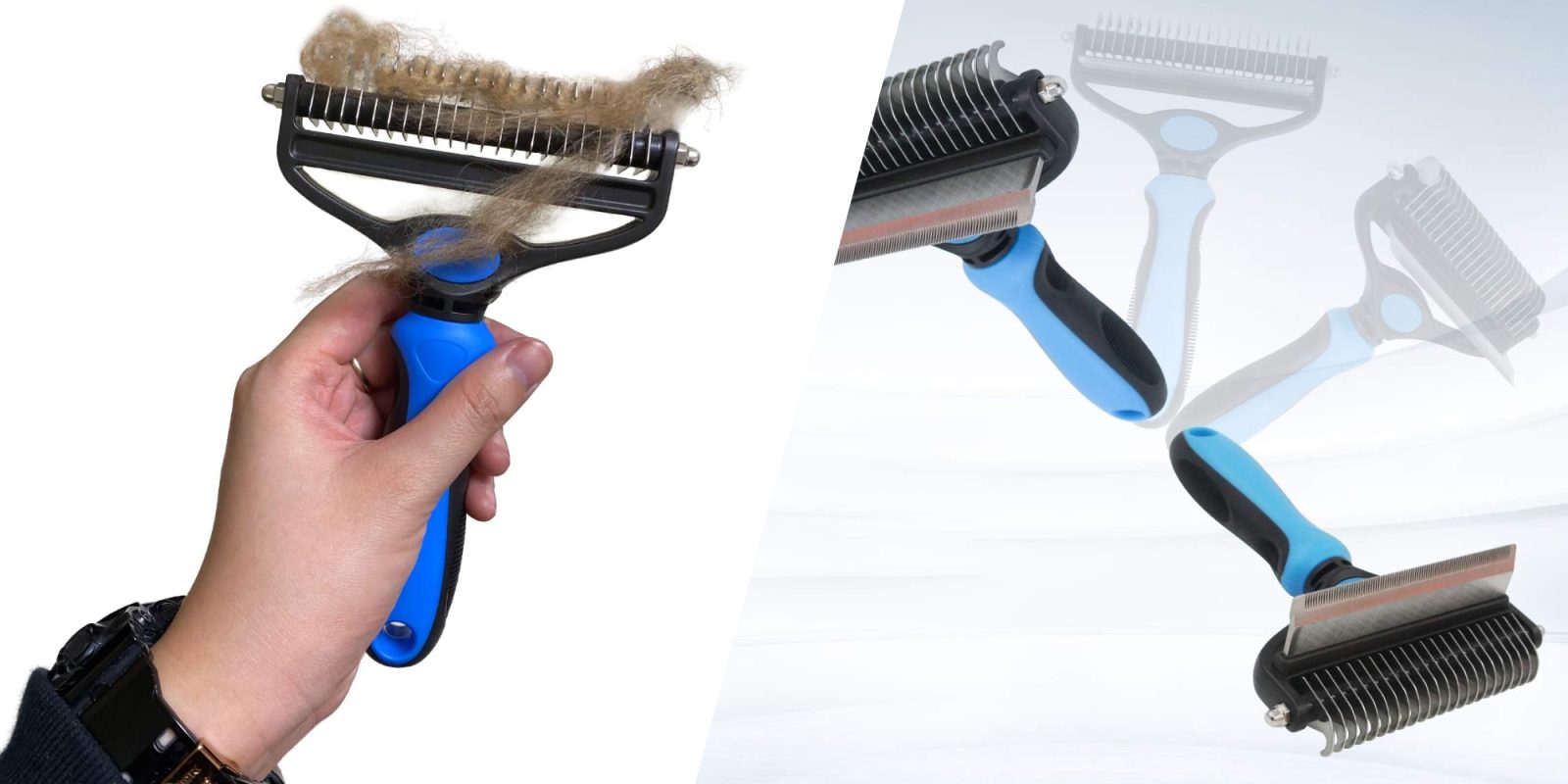 A hand holding a brush with hair