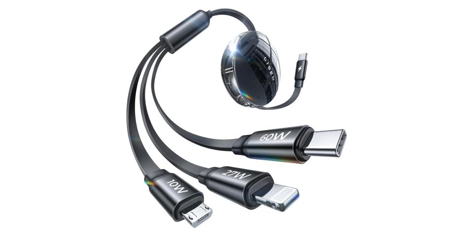 A group of black cables with a round object on the side