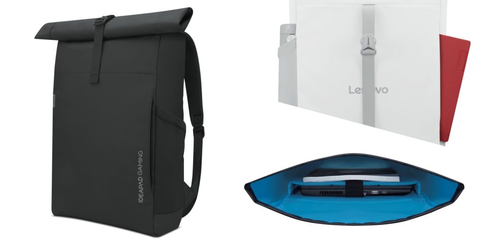 A black backpack and a white bag
