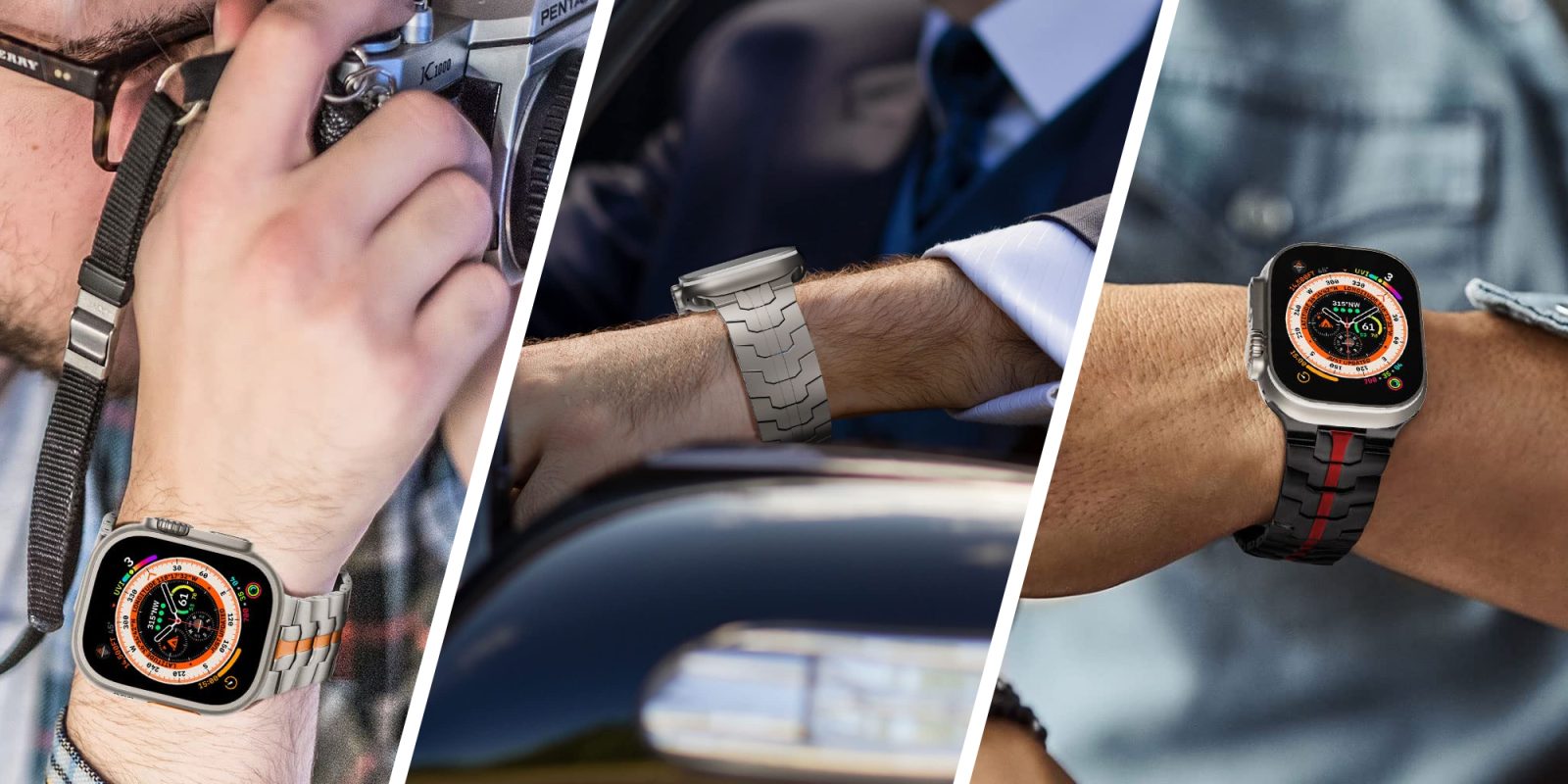 A collage of a man wearing a watch