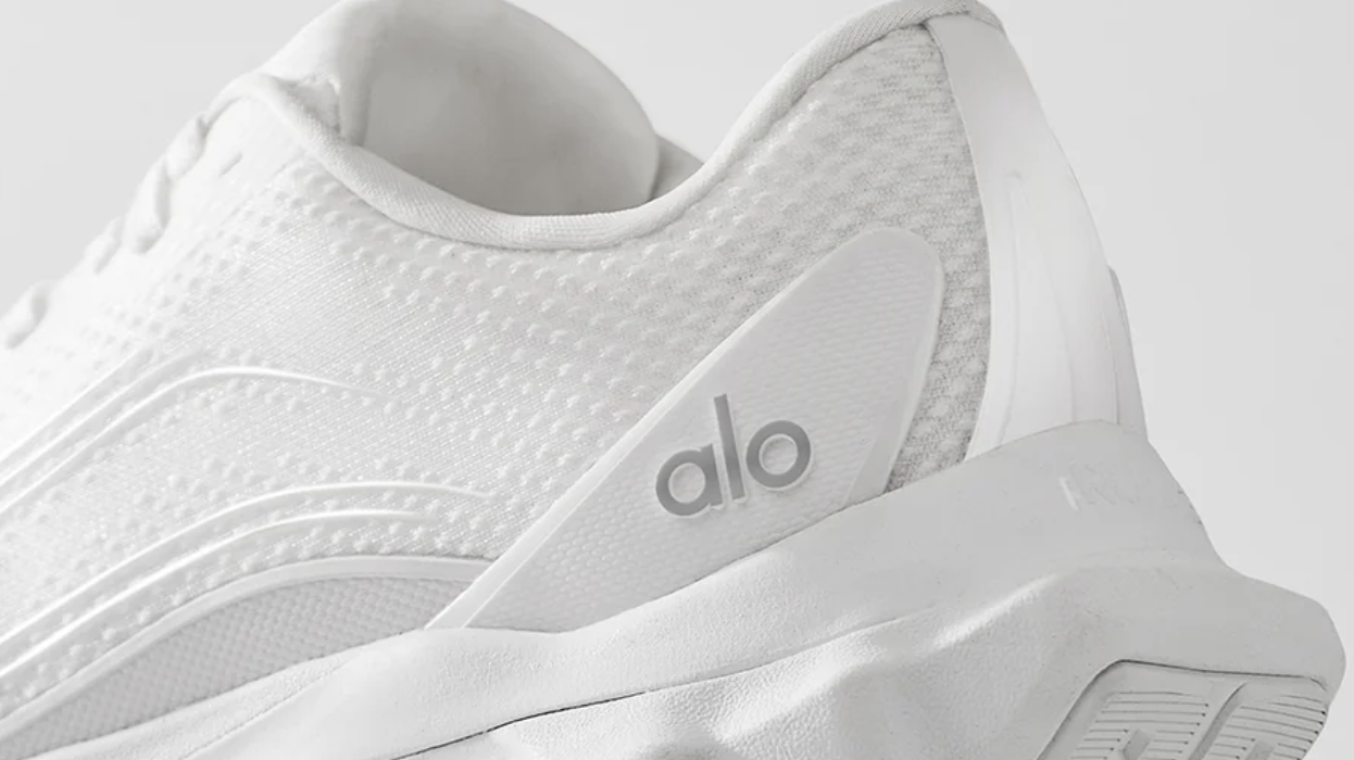 A close up of a white shoe