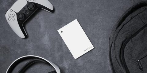 Image showing Seagate's Game Drive next to PS5 accessories.