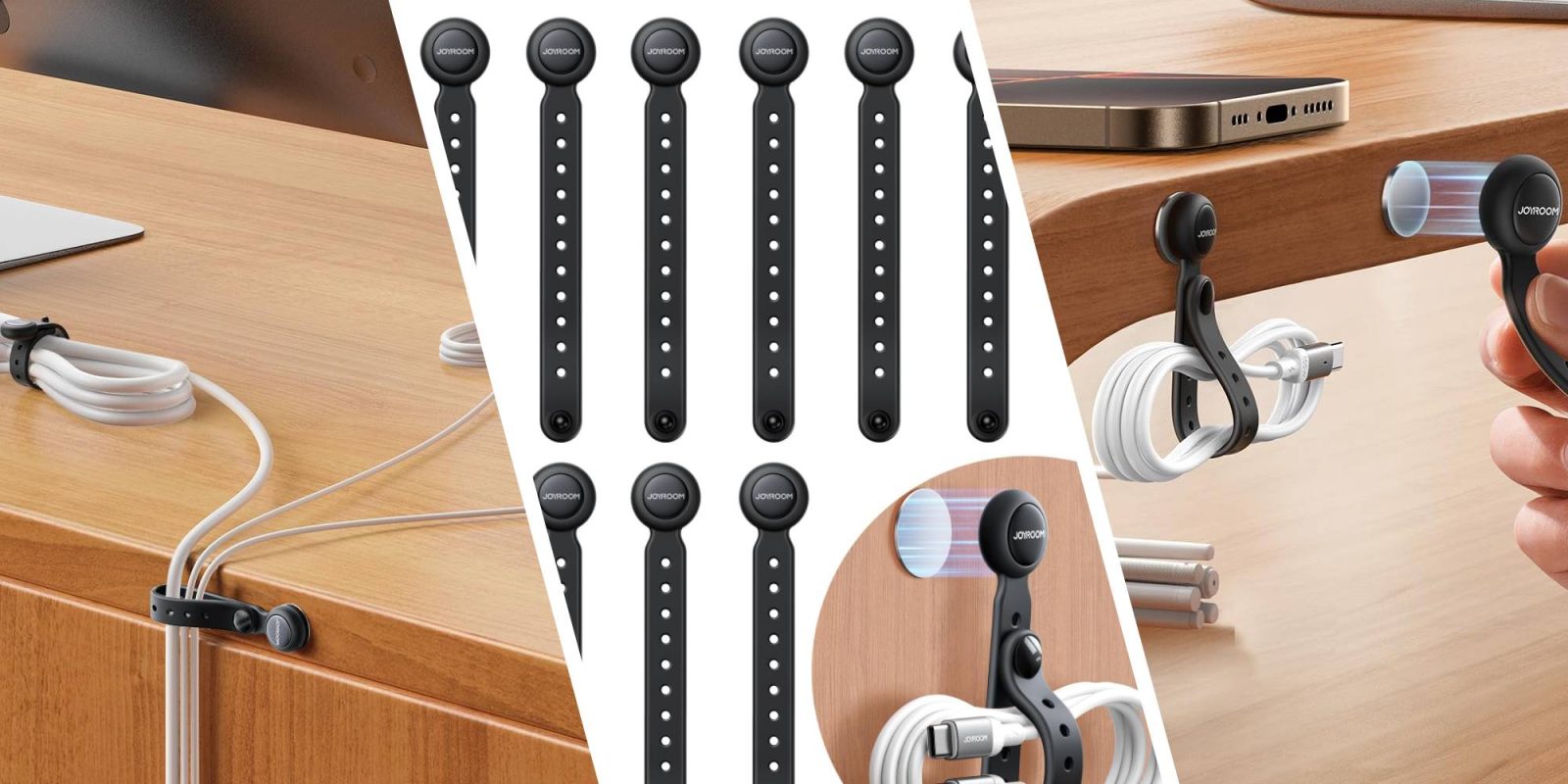 A collage of several black and white cables