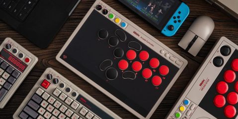 A video game console and keyboard