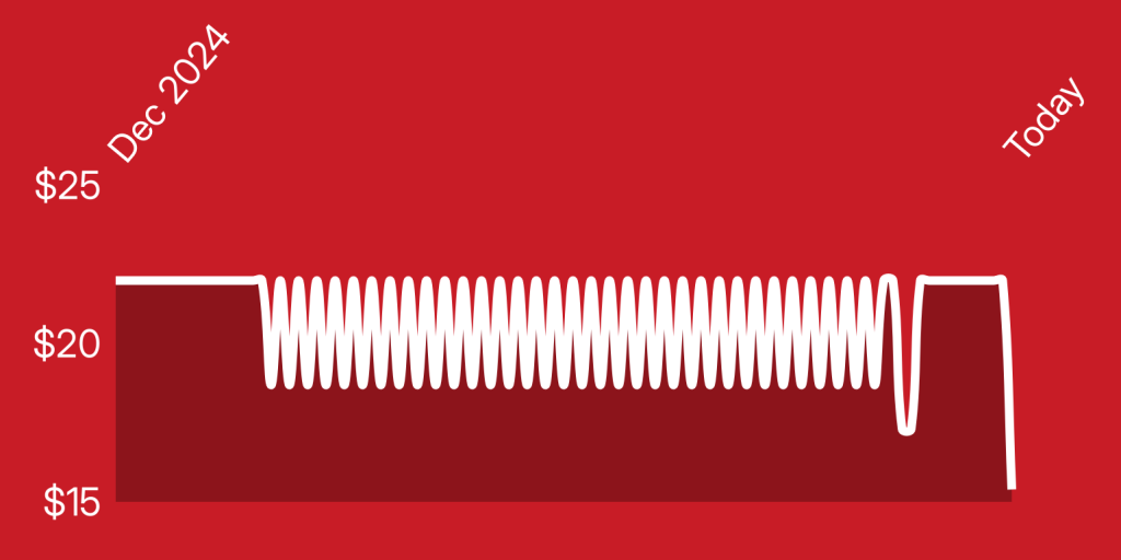 A red and white background with a line