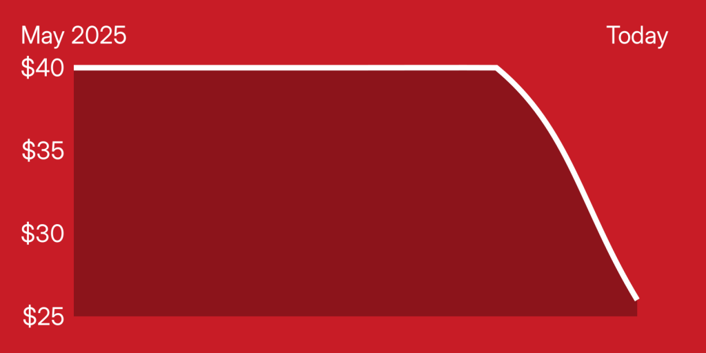 A red rectangular object with white lines