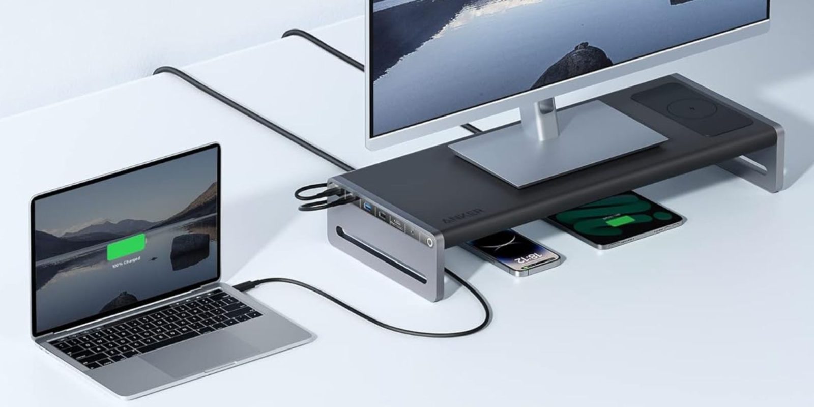 Image showing Anker's 12-in-1 USB-C hub integrated monitor stand.