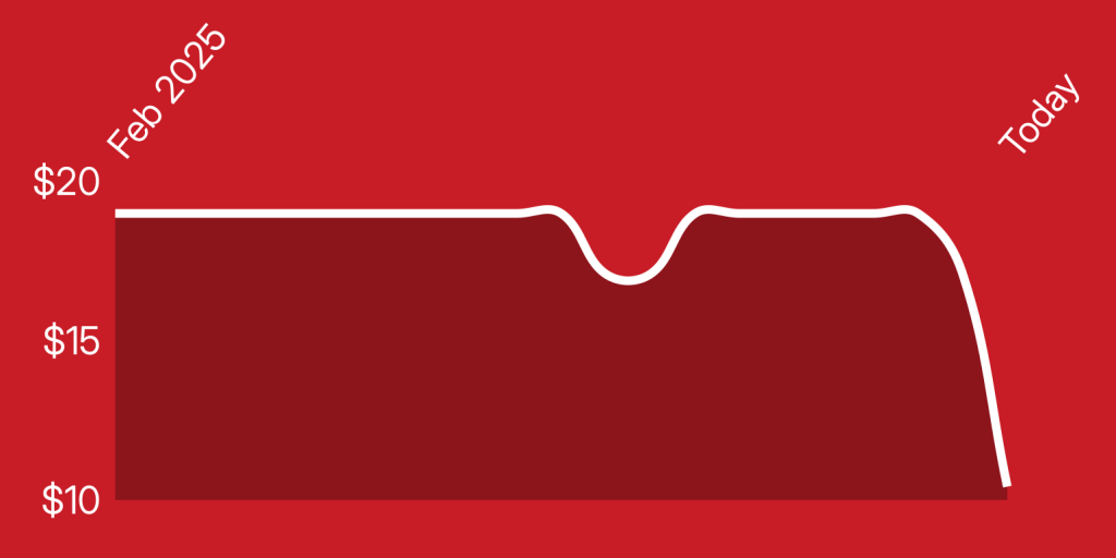 A red background with a line