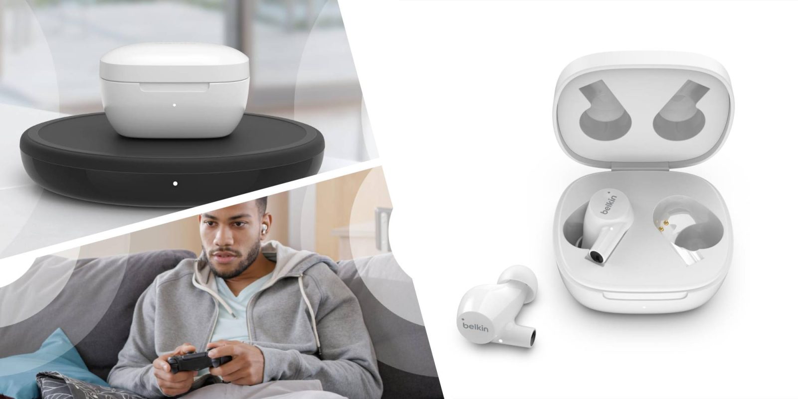 A collage of a man playing a game