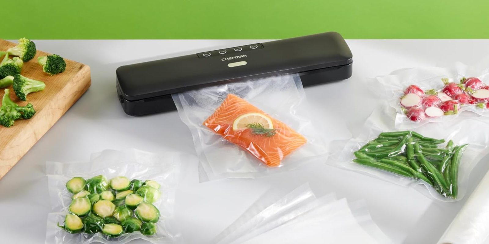 A vacuum sealer with food in it