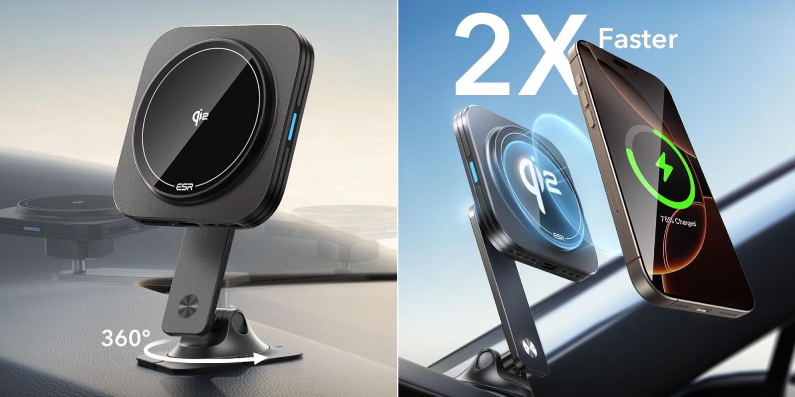 Image showing renders of ESR's Qi2 15W car charger.