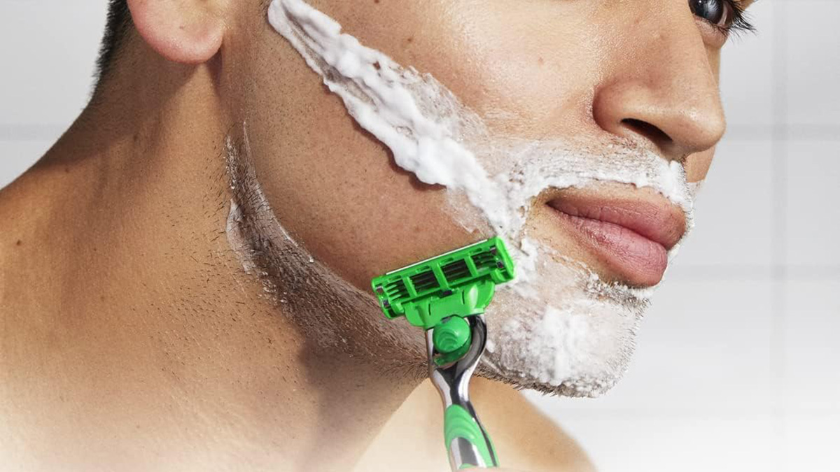 A man shaving his face