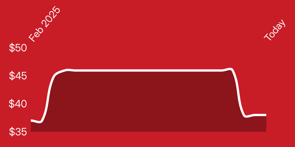 A red rectangular object with white lines