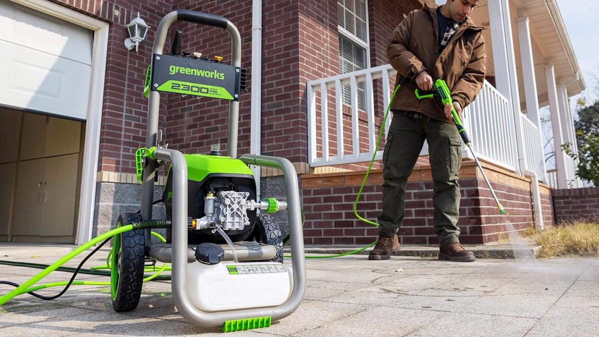 Get your outdoor spring cleaning tackled with Greenworks’ Gen 2 Pro 2,300 PSI electric pressure washer at $320