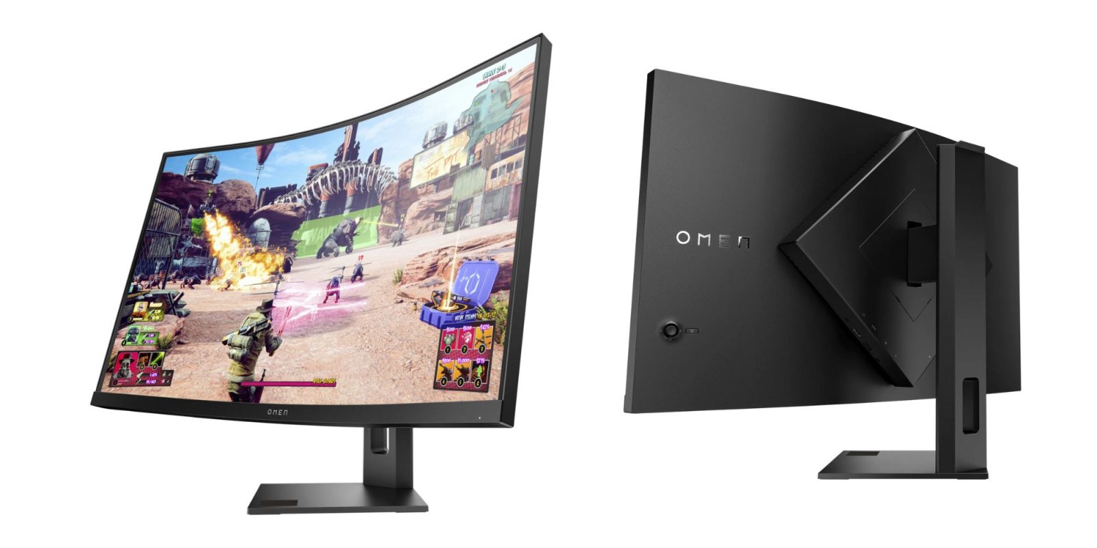 Image showing renders of HP's Omen 27c curved gaming monitor.