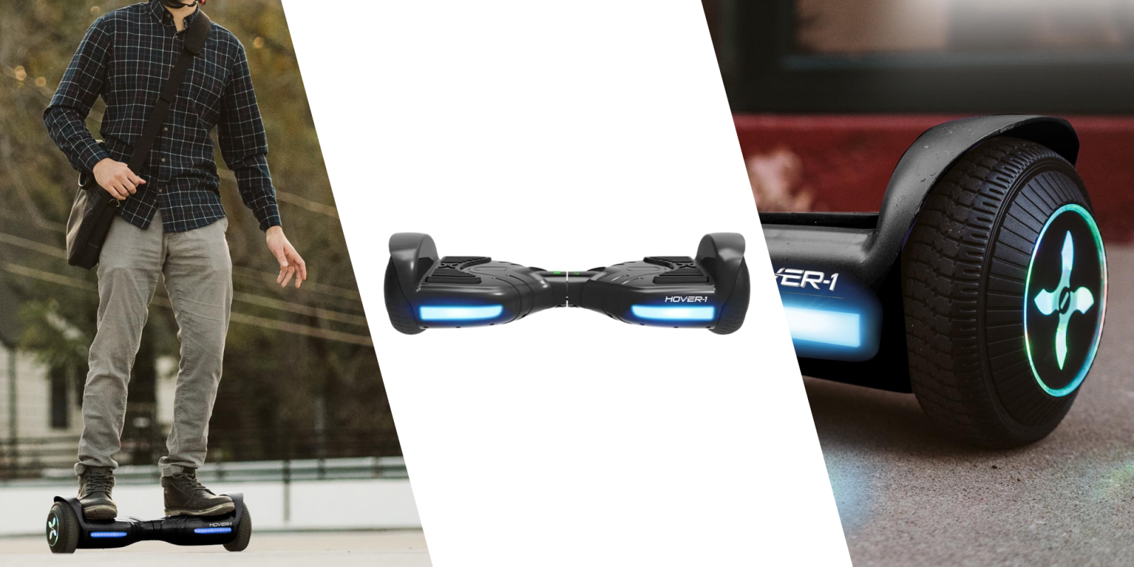 A woman standing next to a hover board